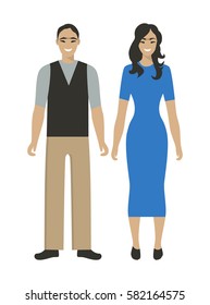 Isolated east couple on white background. Georgian man and woman.