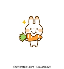 Isolated Easter Bunny with carrot Flat Icon, Emoticon, Emoji Sticker