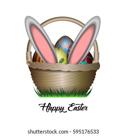 Isolated easter bunny ears on a basket, Vector illustration