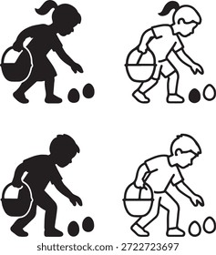 Isolierte Ostereiersuche Silhouette Symbol, Ostereiersuche Kinder Aktivität Symbol, Ostereiersuche Familienfeiertag Feiertag Design, Frühlingsfest Branding Illustration