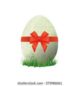 Isolated easter egg with a texture and a ribbon on a white background