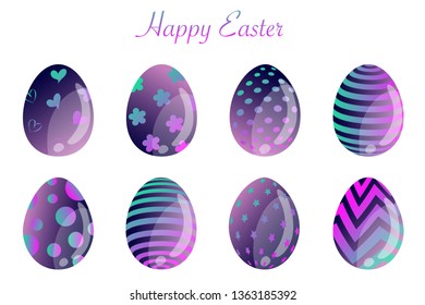 Isolated easter eggs spring holiday vector icon set use for web, pattern, site, banner, label and flyer. Modern abstract egg illustration texture collection symbol for colorful celebration seasonal