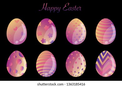 Isolated easter eggs spring holiday vector icon set use for web, pattern, site, banner, label and flyer. Modern abstract egg illustration texture collection symbol for colorful celebration seasonal