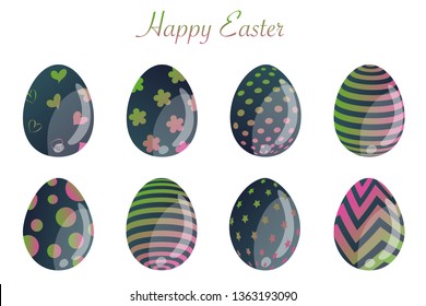 Isolated easter eggs spring holiday vector icon set use for web, pattern, site, banner, label and flyer. Modern abstract egg illustration texture collection symbol for colorful celebration seasonal