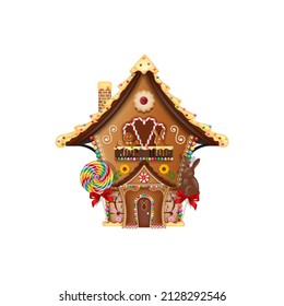 Isolated easter gingerbread house with cookies and candies