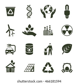 Isolated ecology black icon set ways to save the planet by using environmentally friendly types of transport products and plant vector illustration