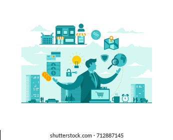 Isolated Ecommerce Technology Start Up Business Concept Illustration