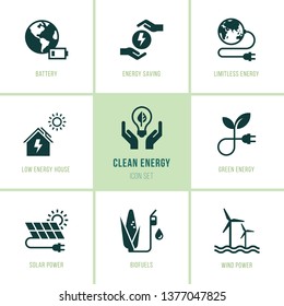 Isolated, editable and scalable icons. Eco collection with various icons on the theme of ecology and green energy. Set of eco vector icons in flat style.