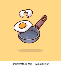 An isolated egg with a frying pan. Fried egg. Beautiful vector flat illustration with stroke. Suitable for web page, banner, flyer, sticker, card. Appetizing, beautiful, realistic food.