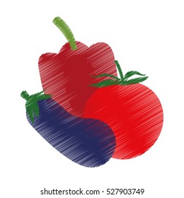 Isolated eggplant pepper and tomato design