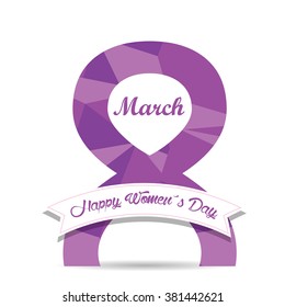 Isolated eight number with texture and a ribbon with text for women's day