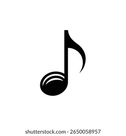 Isolated eighth note in black. Represents music symbol, melody, rhythm and harmony. Ideal for creative projects and more.