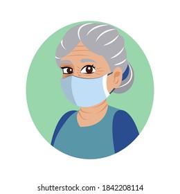Isolated elderly wearing a face mask - Vector illustration