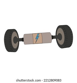 El motor eléctrico aislado de un auto con dos ruedas. Fondo blanco. Gráficos vectoriales.