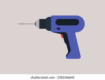 An isolated electric screwdriver, a hand drill, a workshop concept