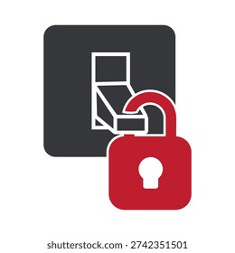 Isolated electric switch with padlock symbol for lockout tagout safety procedure maintenance energy isolation industrial