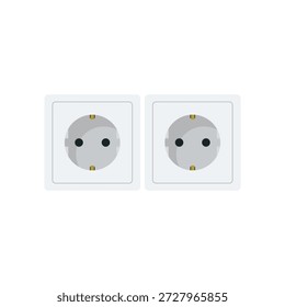 An isolated electrical wall outlet connector made of white plastic for home power supply and voltage connection on a white background
