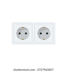 An isolated electrical wall outlet connector made of white plastic for home power supply and voltage connection on a white background