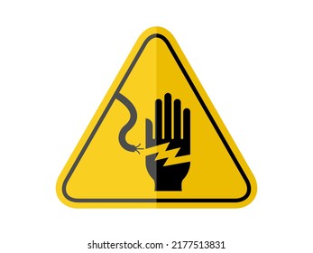 isolierte elektrische Gefahrenwarnung, gemeinsame Gefahrensymbole auf gelbem runden Dreieck-Brett-Warnzeichen für Ikone, Etiketten, Logos oder Verpackungsindustrie etc. Pappe-Flavectordesign.