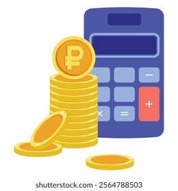 Isolated Electronic calculator with stack of coins