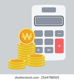 Isolated Electronic calculator with stack of coins