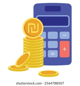 Isolated Electronic calculator with stack of coins
