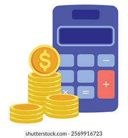 Isolated Electronic calculator with stack of coins