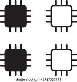 Isolierte elektronische Chip-Icon-Set, Mikrochip-Schaltungssymbol, Prozessor-Hardware-Vektor, moderne minimale ausgefüllte Linie, professionelle isolierte Icon-Design, Technologie-Elektronik-Illustration