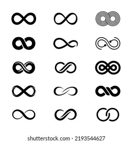 Isolated elegant black infinity symbol set. Collection of infinity signs.