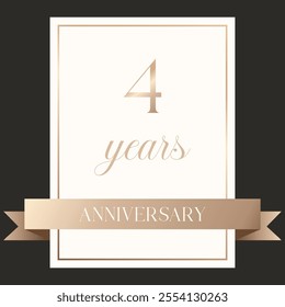 Isolated elegant white  years Anniversary card featuring a gold ribbon. Clean minimalistic design. Vector illustration
