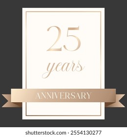 Isolated elegant white  years Anniversary card featuring a gold ribbon. Clean minimalistic design. Vector illustration
