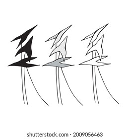 isolated element arrowhead leaves outline ink black white gray vector