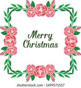 Isolated element for banner merry christmas, with pattern wallpaper of rose floral frame. Vector