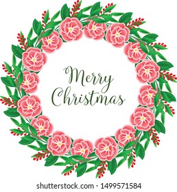 Isolated element for banner merry christmas, with pattern wallpaper of rose floral frame. Vector