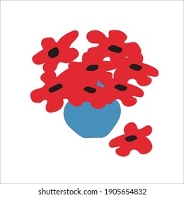 isolated element blue vase with red flowers vector 