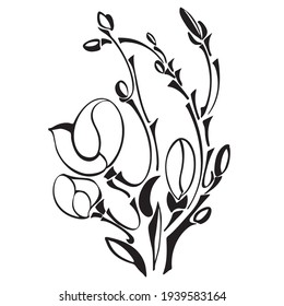 isolated element branch flowering tree black and white vector
