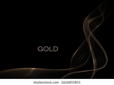 Isolated element, exquisite wavy gold textured figure on black background