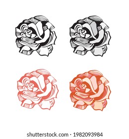 isolated element four roses symbol logo ornament black white gray pink
