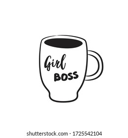 Isolated Element Girly Fashion Accessory Mug With Coffee Drink With The Inscription Girl Boss