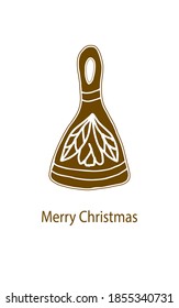 Einzelnes Element auf weißem Hintergrund. Lebkuchenglocke. Vektorgrafik. Cartoon. Lebkuchenglocke mit Blumendekorationen und einer Inschrift "Frohe Weihnachten", geeignet für Karten.