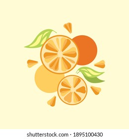 isolated element oranges and leaves orange vector