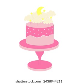 Isolated element pink cake on stand. Vector illustration