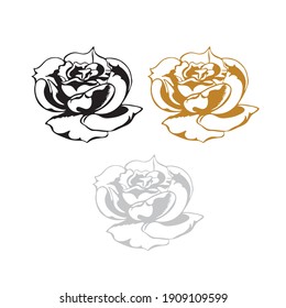 isolated element rose flower black white gold silver vector 