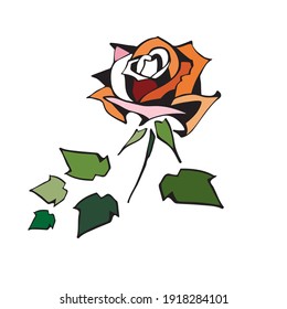 einzelne Rosenblume und Blätter schwarz-weiß und Farbvektor 