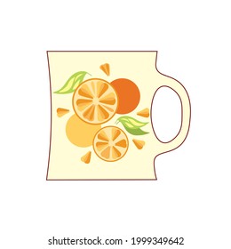 isolated element sketch mugs with oranges rustic italian color vector