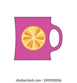 isolated element sketch purple mug with orange slice vector