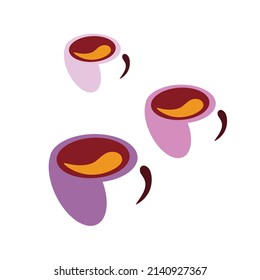 isolated element three cups of coffee lilac and pink cafe logo vector