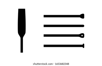 Isolated element of wooden oar or paddle boat with different end piece triangle, circle, rectangle. Printable element. Vector Illustration