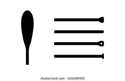 Isolated element of wooden oar or paddle boat with different end piece triangle, circle, rectangle. Printable element. Vector Illustration