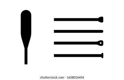 Isolated element of wooden oar or paddle boat with different end piece triangle, circle, rectangle. Printable element. Vector Illustration